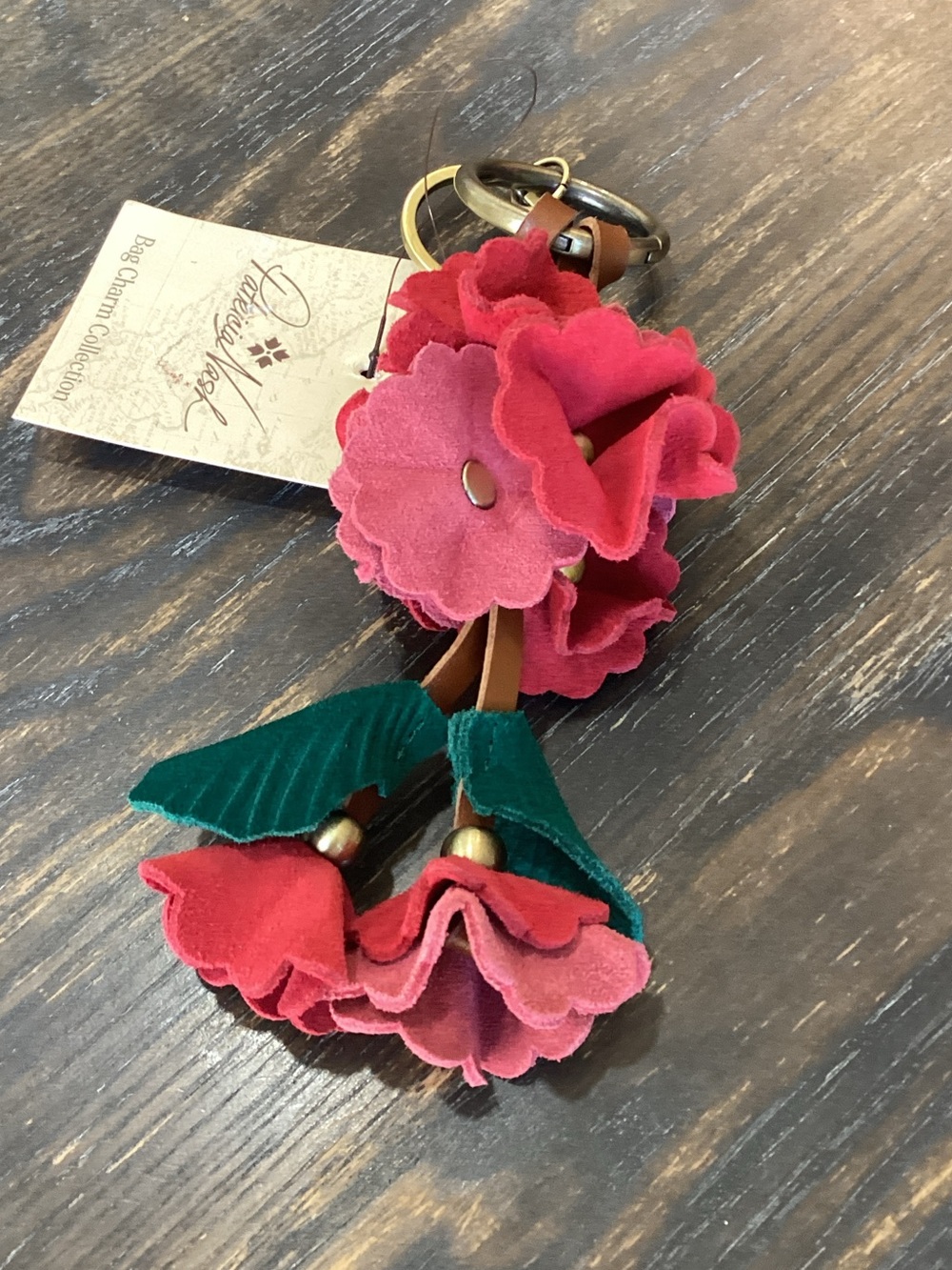 Patricia Nash Hydrangea Floral Leather Bag Charm Keychain - Picture 2 of 5